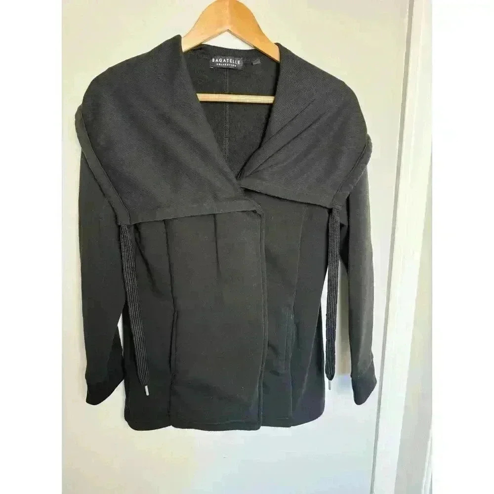 Bagatelle Fleece Open Jacket Women's M Black Long Sleeve Side Slit Pockets